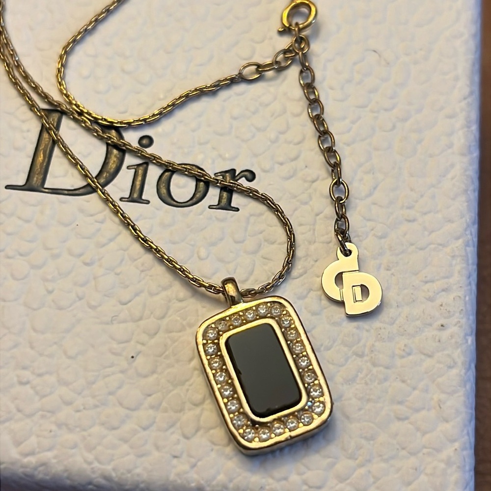 VTG Christian Dior Black Onyx Pave Goldtone Necklace w/Crystals, Signed - Picture 2 of 4